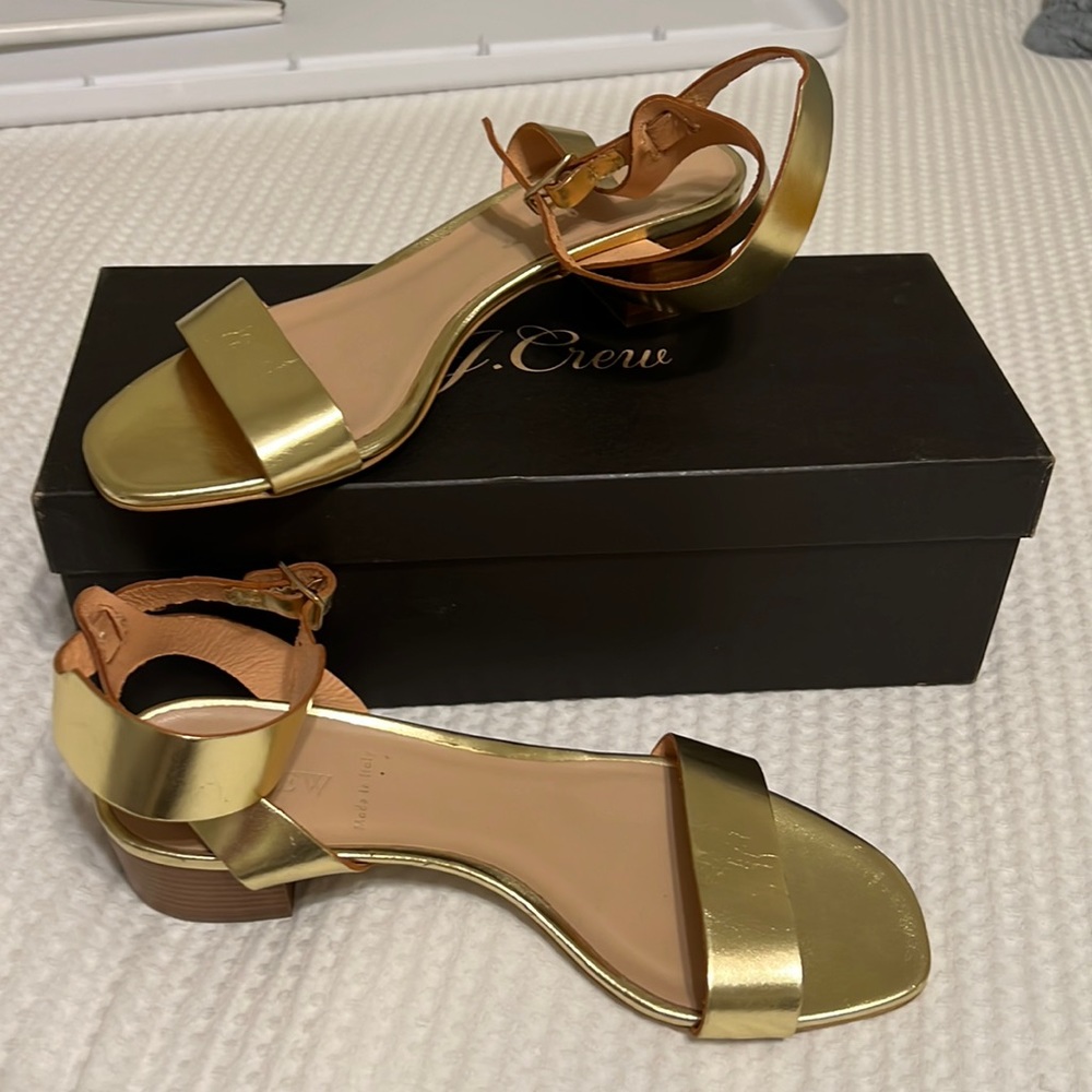 JCrew gold block heel sandal